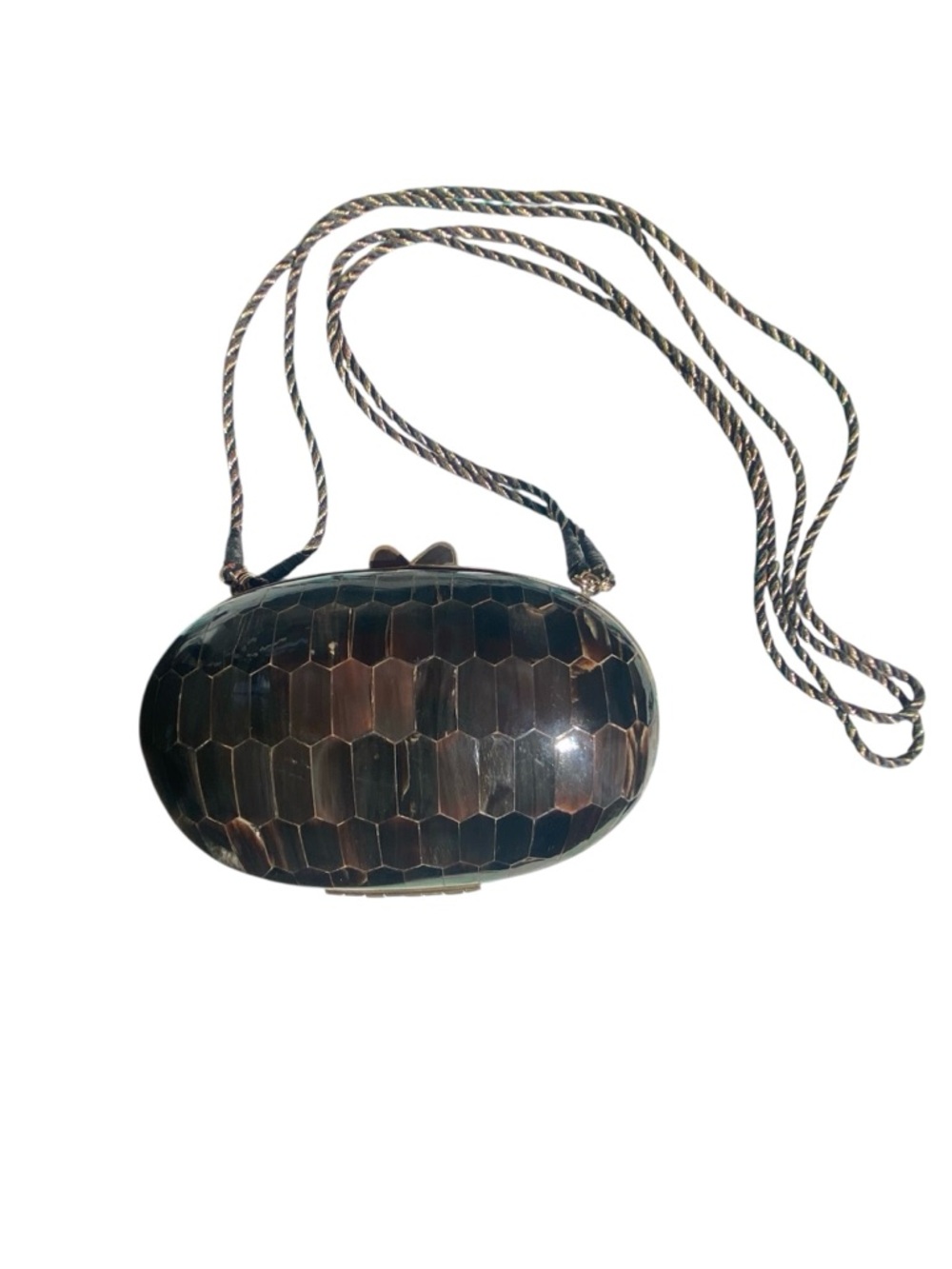 Art Deco Vtg Brown Hexagon Inlay Horn Shell Brass Evening Bag Purse